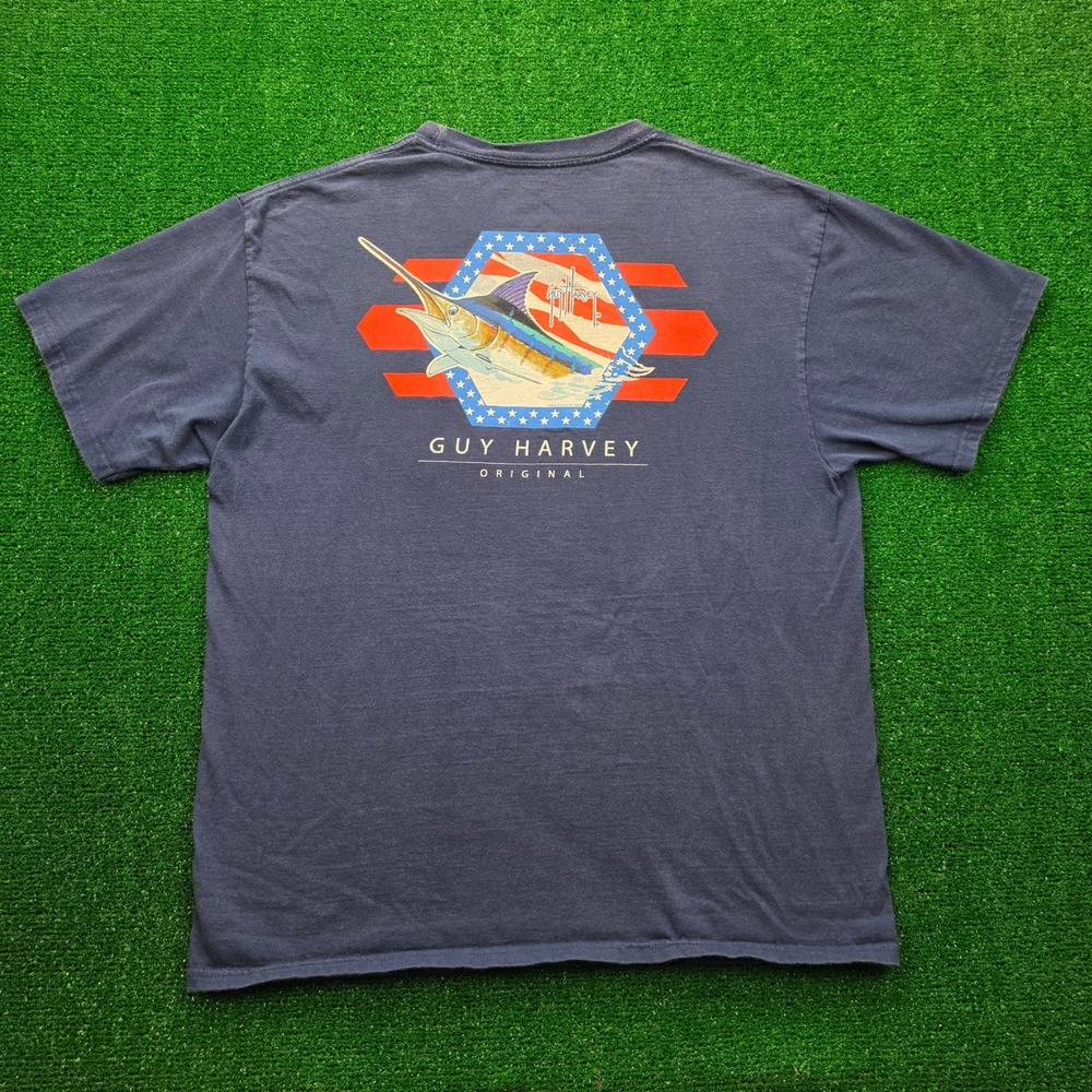 Guy Harvey Aftco Patriotic Swordfish Pocket Tshirt Mens Large Blue Fishing 2017